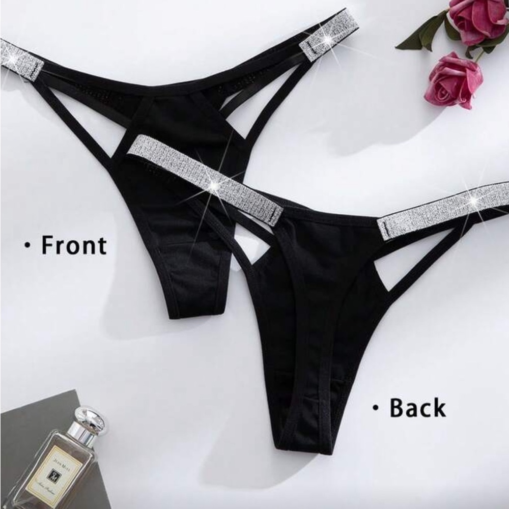 Chic Black Panties with Sparkling Silver Accents